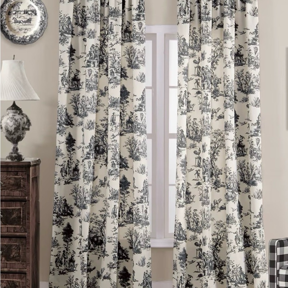 Elegant Ivory and White Toile Curtains